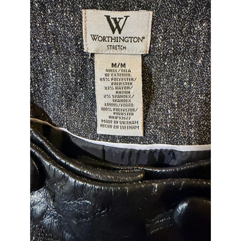 Worthington Cropped Blazer Top M‎ Black Faux Leather Snap Front Office Workwear